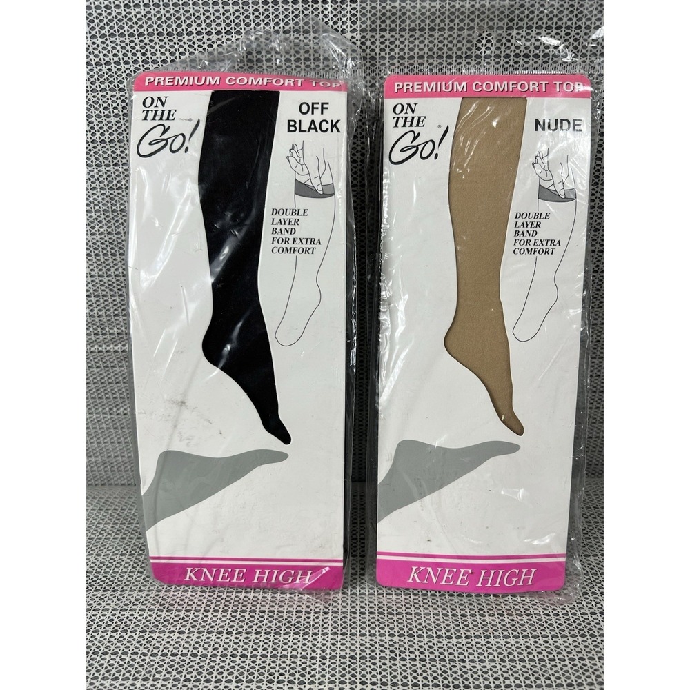 Vintage On The Go! Comfort Top Knee High (2 Pack) OFF BLACK & NUDE double Layer